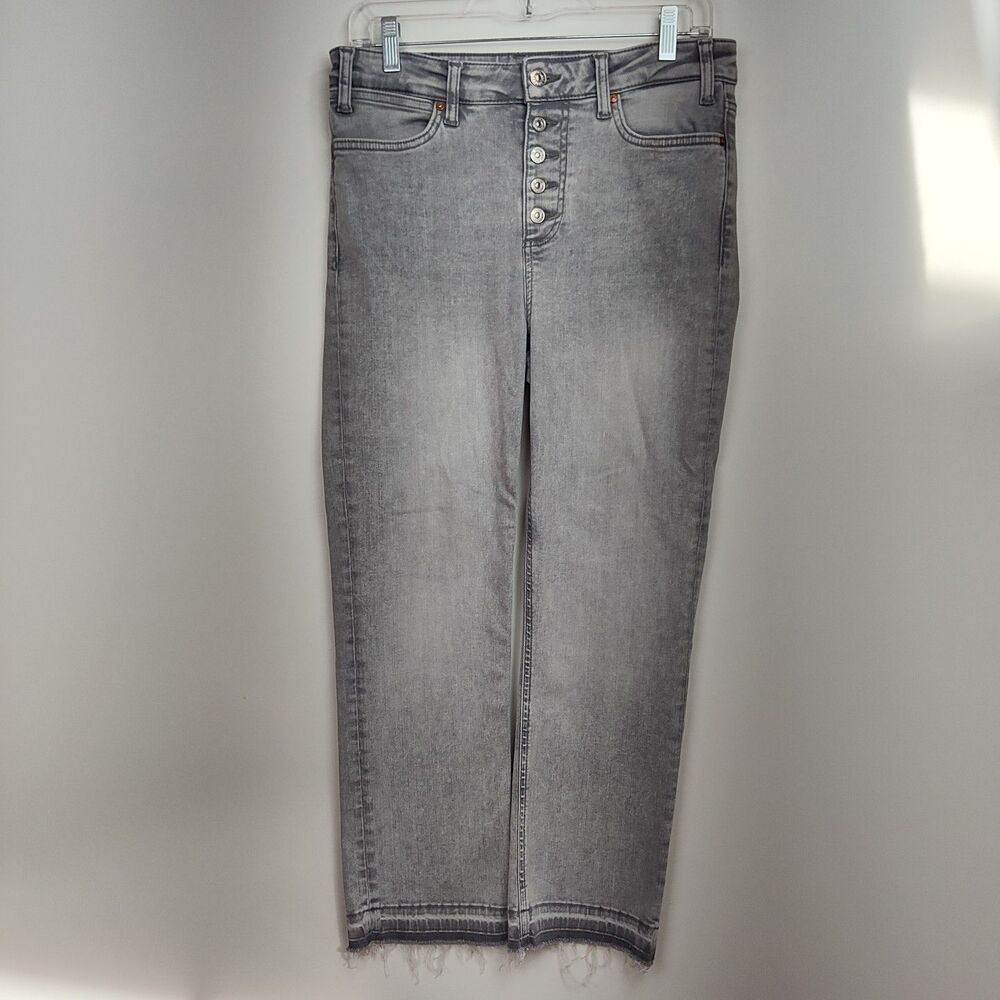 Paige Cindy Crop Straight Leg Jeans Women's Size 29 Gray Buton Fly Raw Hem